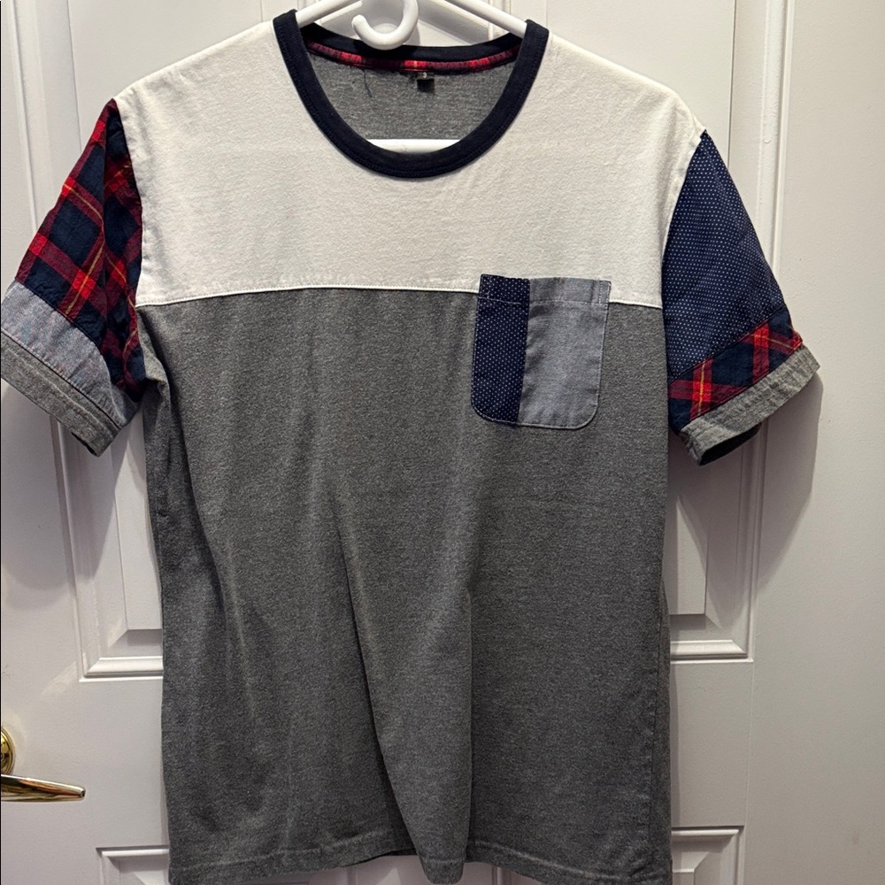 Mens’ Colorblock Short-Sleeve Pocket Tee - White, Gray & Navy